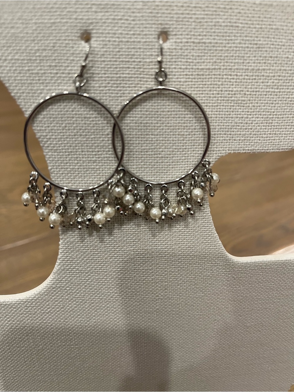 Paparazzi Things Are Looking Upscale Silver Pearl Fringe Hoop Earrings Boho